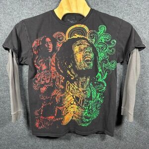 Rock Icons Bob Marley Graphic T-Shirt Thermal Sleeves Mens L Black